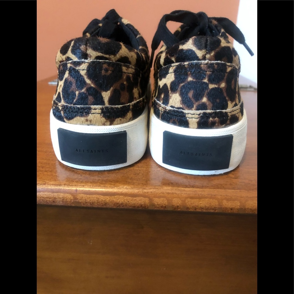 ALLSAINTS “MERCIA LEOPARD” black & tan patterned platform sneakers - Picture 7 of 10